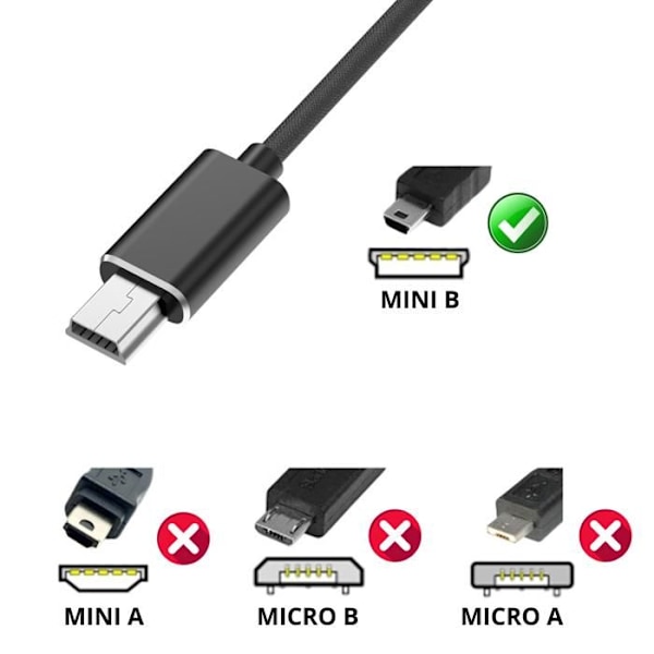 Kabel til Canon PowerShot A640/A650 IS/A70/A700/A710 IS/A75/A80/A800/A810 - Kabel MINI USB/USB-C Sort 1 Meter Phonillico® Svart