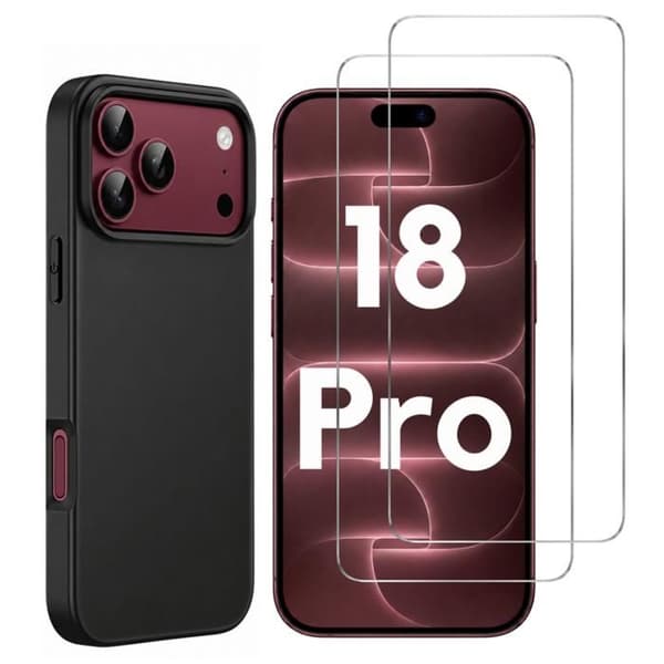 Sort Cover til iPhone 18 PRO og 2 Tempered Glass Skærmbeskyttelse Phonillico® Svart