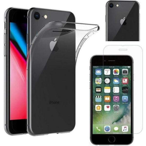 [Kompatibel Apple iPhone 7] Silikone Transparent Case + Tempered Glass Skærmbeskyttelsesfilm [Phonillico®]