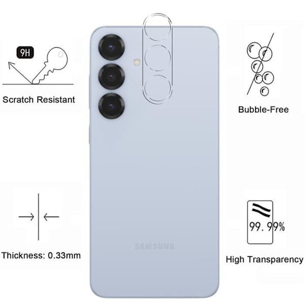 Härdat Glas - Phonillico - Samsung Galaxy S25 - Pack 2 - Skydd för Skärm och Kamera - Rep resistent Transparent