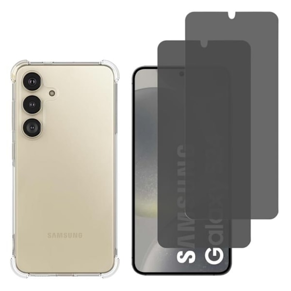 Iskunkestävä kuori - Phonillico® - Samsung Galaxy S24 - Pehmeä silikoni - 2 Karkaistua lasia - Vakoilua estävä Svart