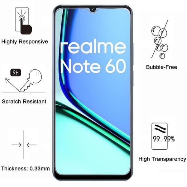Härdat glas för Realme Note 60 [Pack 4] Skärmskydd Phonillico® Transparent