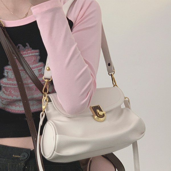 Naisten PU-käsilaukku Tyylikäs runsaasti tilaa laskostettu piilovetoketjutasku PU-olkalaukku valkoinen vapaa koko