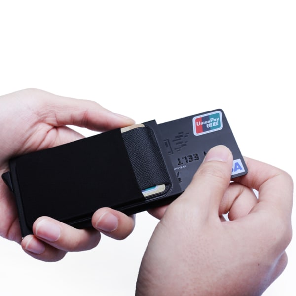 Aluminium RFID-blokkeringslommebok med baklomme ID-kortholder Mini Slim Wallet Automatisk kredittkortmyntpung