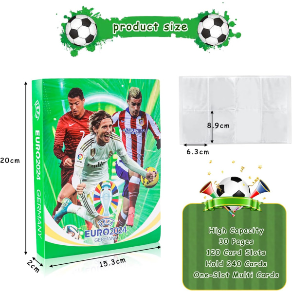 Fodboldkortbog 240 kort kapacitet samling kort bog kort bogomslag kort sæt kortbinder standard størrelse samlebog green