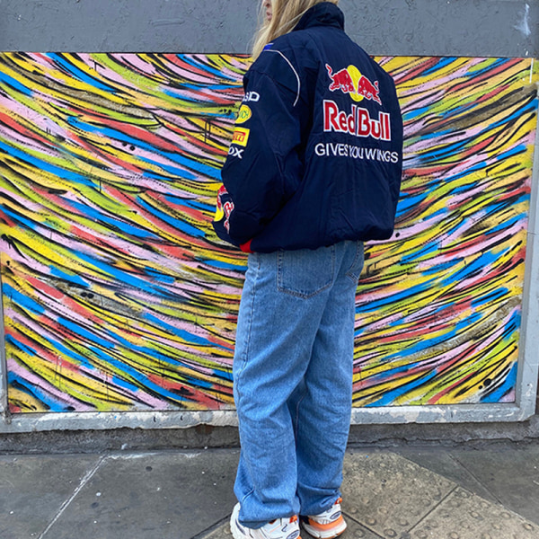 Kilpatakki Vintage, Bomber Jacket Print, F1 Streetwear -takki Y2k L