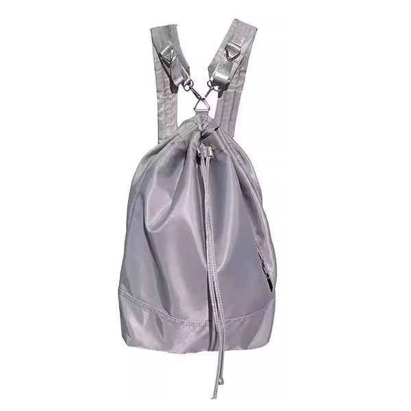 Reseryggsäck med dragsko Stor kapacitet Vattentät nylon dubbel axelväska för män kvinnor Grå One Size
