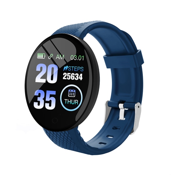 D18 Smart Armbånd Farge Rund Skjerm Hjertefrekvens Blodtrykk Søvnovervåking Skritteller Sports Smart Watch 1,44 tommer blå