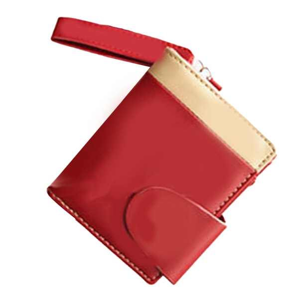 Kvinner lommebok tegneseriemønster sammenleggbar glidelåslukking mykt PU-skinn bærbar kortoppbevaringsveske Rød fri størrelse