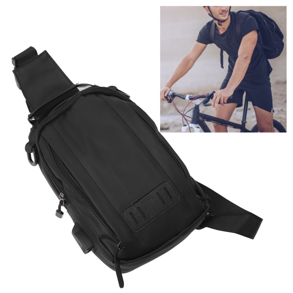 Mann Vandring Sling Bag med ladekabel Lett USB-port Pure Color Sling Bag for reiser utendørs Svart S