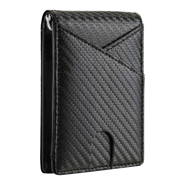 Mænd PU-læderpung med pengeklemme Sort Moderigtig Carbon Fiber Texture Card Holder til forretningsrejse Sort Gratis størrelse