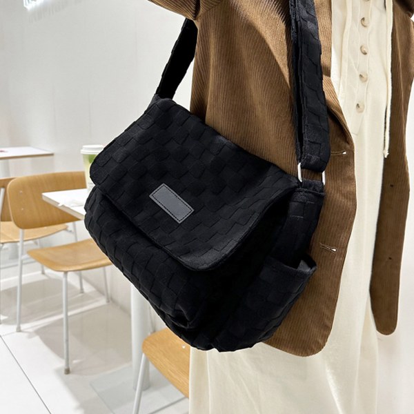 Dame Messenger Handbag Stor Kapasitet Pure Color Skulderveske Student Enkel Veske Svart Gratis Størrelse