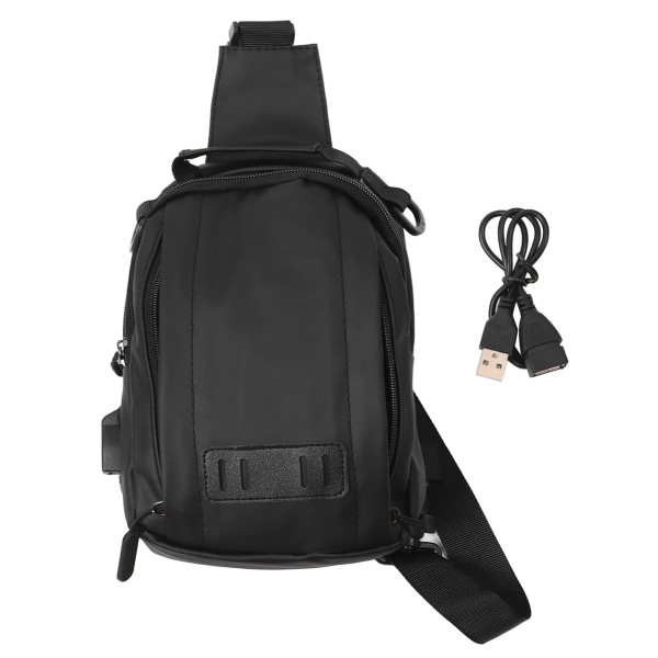 Miesten vaellusreppulaukku latauskaapelilla Kevyt USB -portti Pure Color Sling Bag retkeilyyn ulkona Black S