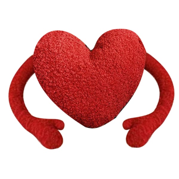 Rødt hjerteformet pute i plysj, myk og behagelig, hjerteformet puteleke til dekorasjon i stue, soverom, kontor, symmetrisk på begge sider
