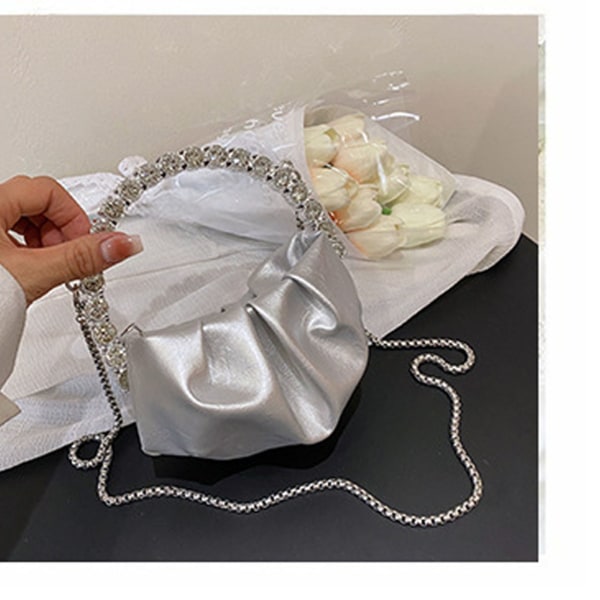 Lille skulderhåndtaske Mode PU Rhinestone Dekorativ Komfortabel bærbar skulderhåndtaske til fest Sølvfri størrelse