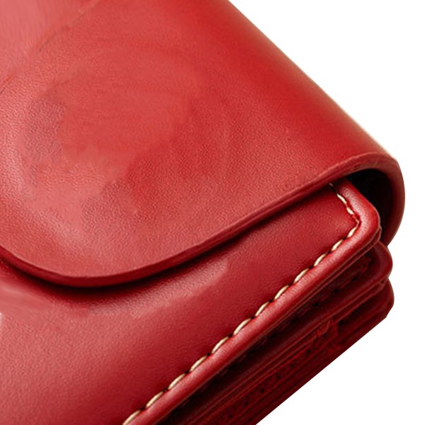 Damplånbok tecknat mönster Vikbar dragkedja Mjukt PU-läder Bärbart kortförvaringsväska Röd Fri storlek