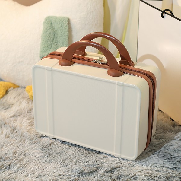 Litet handbagage hårt skal Portabelt moderiktigt bekvämt handtag sminkväska för resor Business Beige 14in
