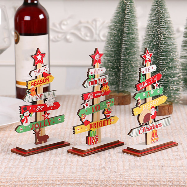 Julgransdekoration för skrivbord, massivt trä, stabil bas, vägvisare, älg, snögubbe, snöflinga, återanvändbar julbordsdekoration, present A