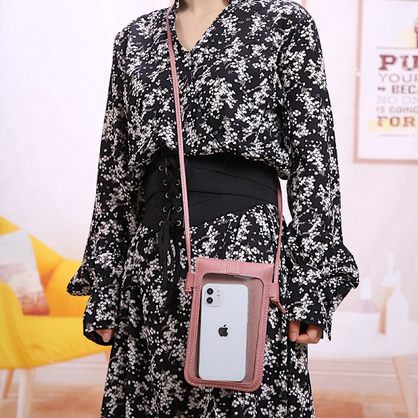 Axelremsväska Tunn Mode Lås Crossbody Mobiltelefonväska Touch Screen Mobiltelefon Plånbok Kvinna Retro Student Hasp Liten Plånbok Svart Deep Pink