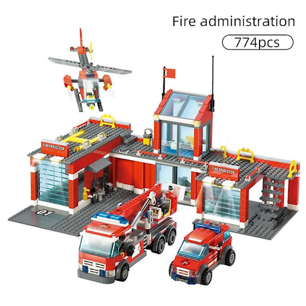 Stad Brandstation Modell Byggstenar Bil Helikopter Konstruktion Brandman Man Lastbil Upplys Stenar Leksaker För Barn Kid db 387pcs utan låda