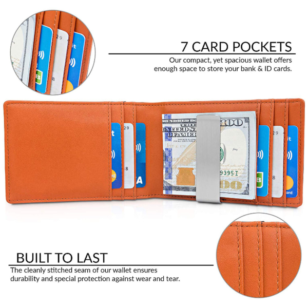 Pengar Clip Plånbok Herr Slim Front Pocket RFID Blockerande Korthållare Bifold Plånbok
