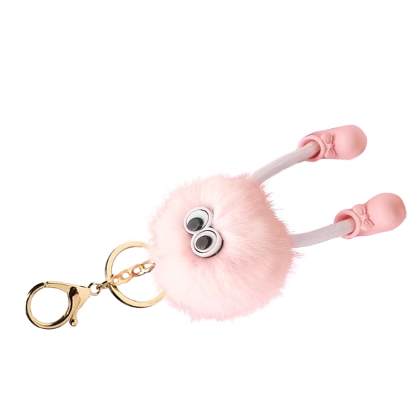 Kunstig pels Ball nøkkelring Søt Mini Fluffy Pompom anheng for bilvesker Mobiltelefon Rosa