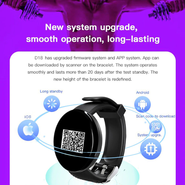 D18 smart armband färg rund skärm puls blodtryck sömnövervakning stegräknare sport smart watch 1,44 tum+Sx blue