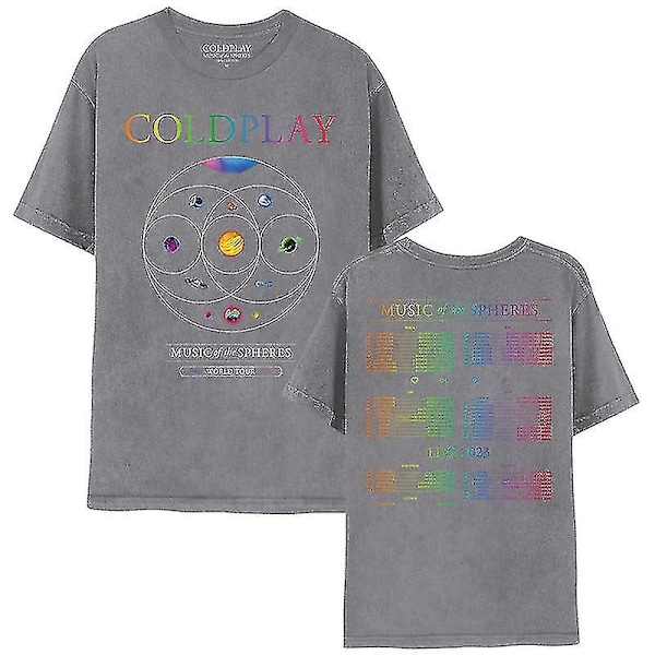 2024 T-Shirt Coldplay World Tour T-Shirt, Y2k T-Shirt Män Och Kvinnor Grå M Gray L