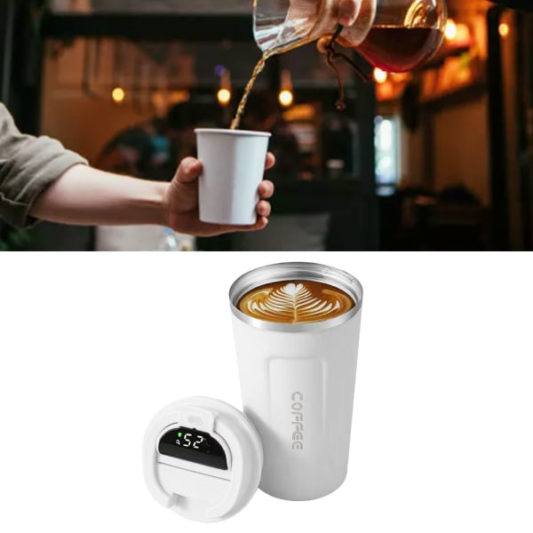 Smart temperaturdisplay kaffekopp bærbar 304 rustfritt stål isolasjonskopp enkel stil ren farge generasjon 2. hvit 380ml
