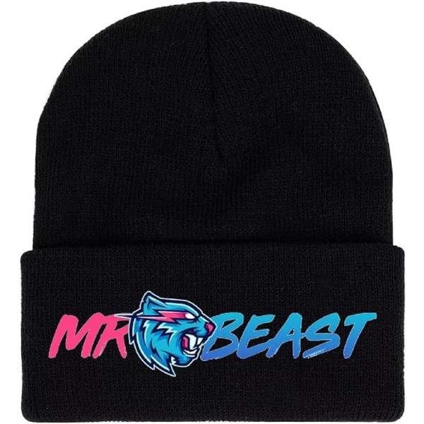 Ulve hoved strikket hat Mr. Beast tegneserie sort afslappet uld hue dreng varm efterår og vinter M3