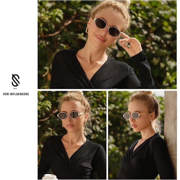 SOJOS Retro Ovaali Aurinkolasit Naisille ja Miehille Trendikkäät Aurinkolasit Klassiset Sävyt UV400-Suoja SJ1217_SSDLV DB Gold-Grey Shiny Black-Grey