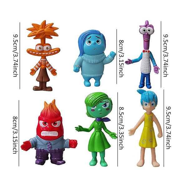6 st Disney Pixar Inside Out Joy Riley Ångest Sadness Actionfigur Leksak Barn Present Skrivbordsmodell Figurer Dockdekorationer Tårta Topper Playset