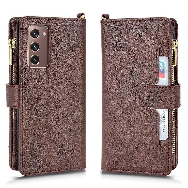 Fodral til Samsung Galaxy Z Fold 2 Cover Lynlås Magnetisk Pung Kortholder Pu Læder Flip Case Brun A Brown