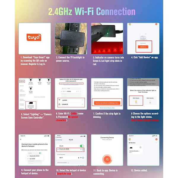 RGBIC LED-ljusremsa med kamera, TV-skärmssynkronisering, WiFi APP, musiksynkronisering, spel, sovrum, TV-bakgrundsbelysning, 5 m (lämplig för 65-75 tum) 3,8 m (lämplig för 55-56 tum)