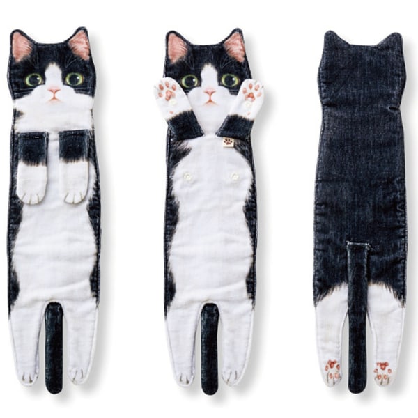 Grå kat sød realistisk kat håndklæde absorberende håndklæde hængende ansigtsvask håndklæde tegneserie print