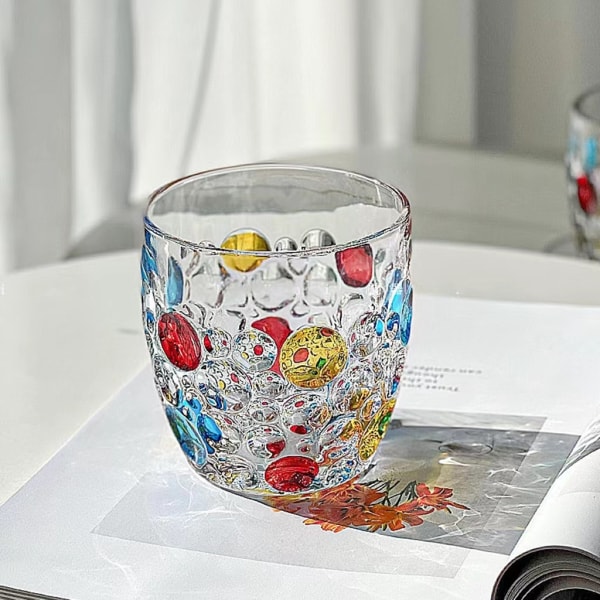 Farvet glas kop farve blok uregelmæssig vand kop kold drikke juice kop sommer hjem regnbue drikke kop 301-407ml Hand-painted bead cup