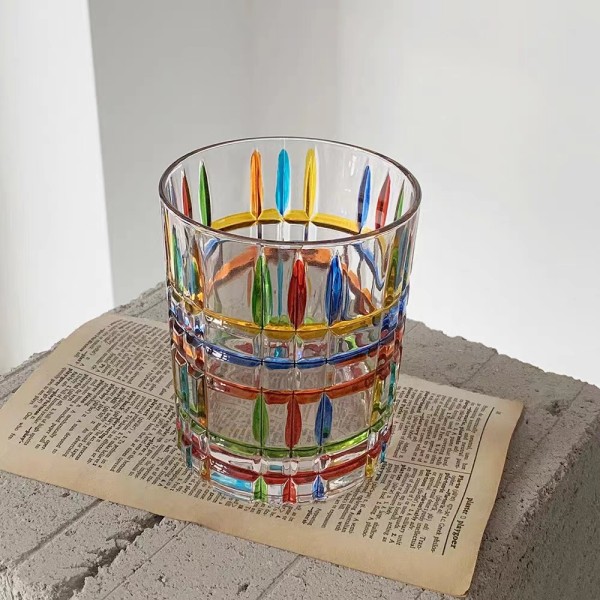 Farvet glas kop farve blok uregelmæssig vand kop kold drikke juice kop sommer hjem regnbue drikke kop 301-400ml Hand drawn vertical lines