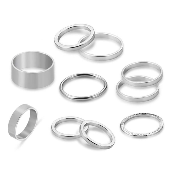 10 st set med enkla ringar i legering - runda ringar - smyckesgåva till kvinnor