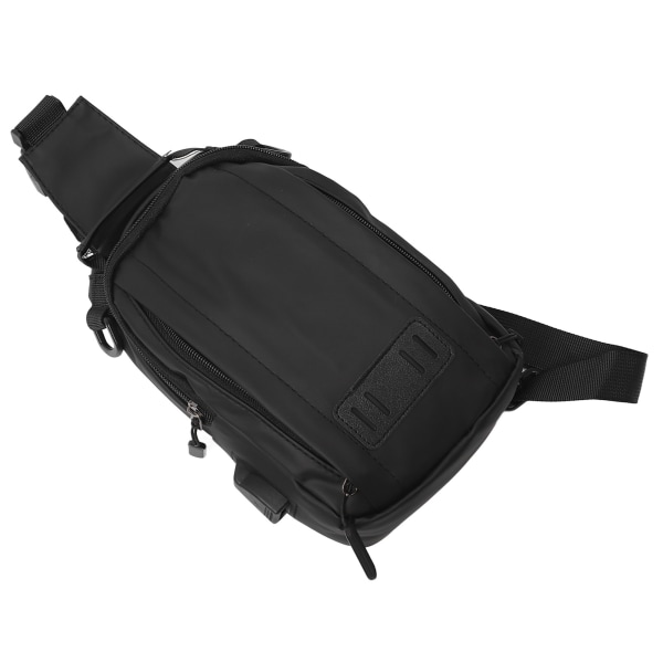 Mann Vandring Sling Bag med ladekabel Lett USB-port Pure Color Sling Bag for reiser utendørs Svart S