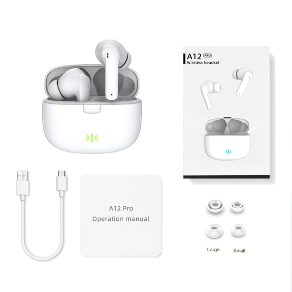 Fullt trådlös Pro TWS Bluetooth Stereo In-Ear-hörlurar USB-C Vit White