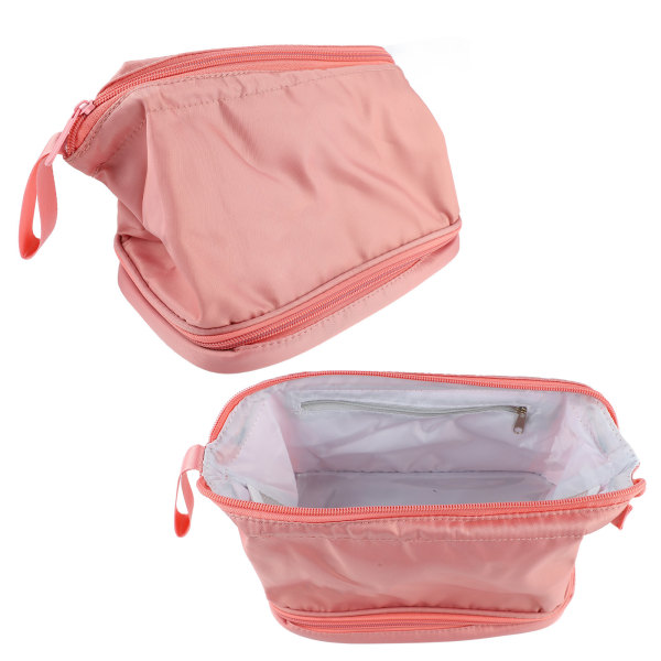 Meikkikosmetiikkalaukku nylon iso aukkomuoto suuri tilavuus multi kaksikerroksinen meikkipussi vaaleanpunainen pieni