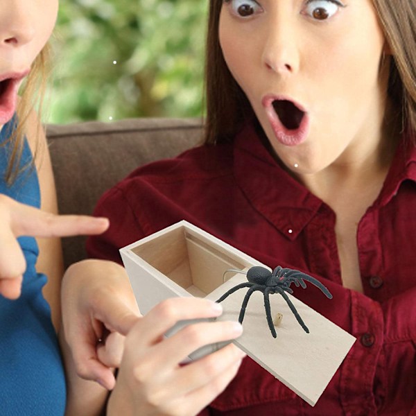 Spider Scare Prank Box, sjov træ skræmmekasse, håndlavet sjov prank legetøj, praktisk Spider Box Prank prank gavelegetøj til børn voksne