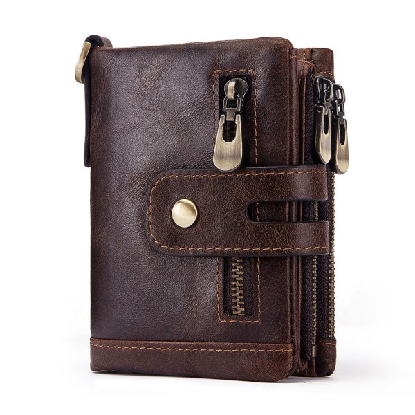 Plånbok i äkta läder Herr Vintage Dragkedja Case Kreditkortshållare Plånbok