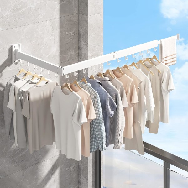 (Kroge, Hvid) Tøjtørrestativ, Organisation af vaskerum, Vægmontering til tøjstativ, Vægmonteret vaskestativ Foldning, Udtrækkelig C