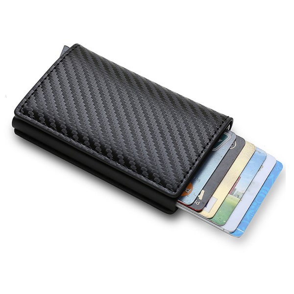 Slank lommebok Multikort Stor kapasitet Kompakt Herre-lommebok for reiser på forretningsreise Karbonfiber Svart Gratis str.
