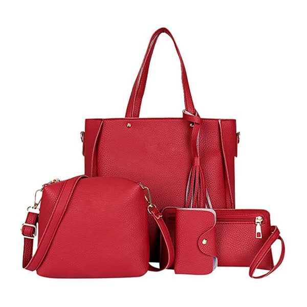 Kvinnor 4- set handväska och axelväska och plånbok och korthållare Elegant multifunktionell dagsäck Stor kapacitet Resväskor Axelväskor