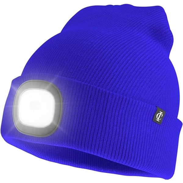 LED belysning hue, USB genopladelig, unisex vinter varm strikhue med lys, velegnet til udendørs 1 stk julegave Royal blue