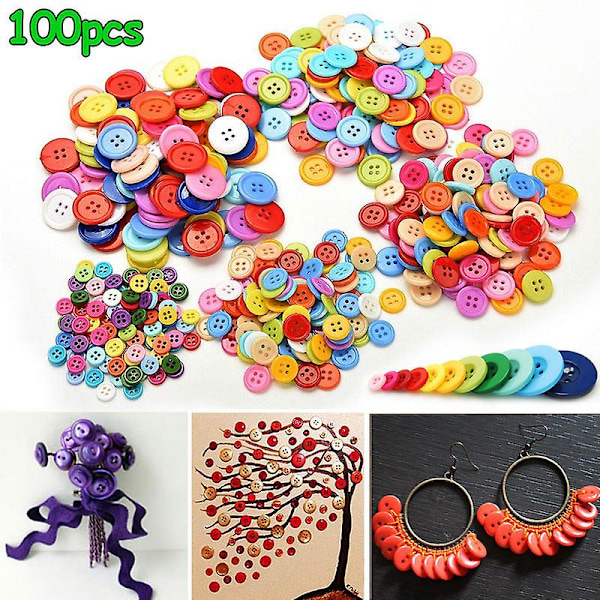 100 stk Harts Runde Knapper Søm DIY Scrapbooking Dekaler for Barn Håndverkstilbehør 13 mm