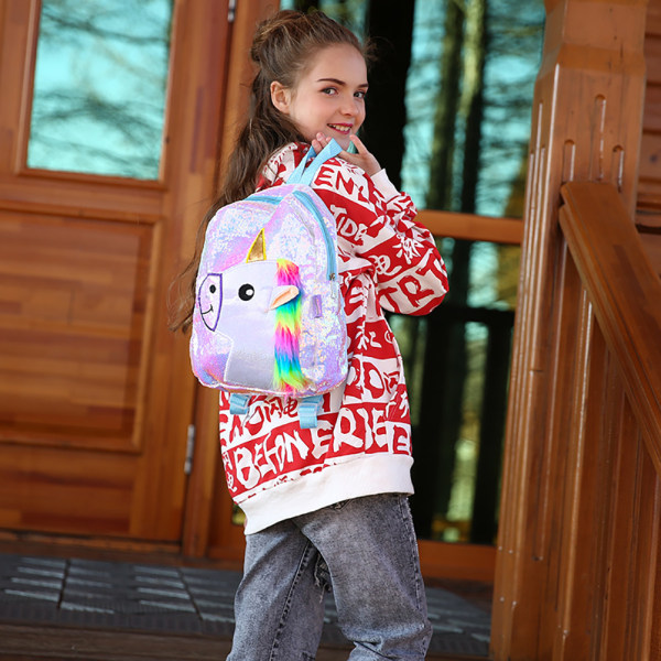 Pailletrygsæk Børneskoletaske med plysryg