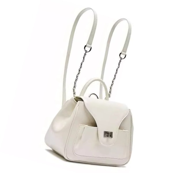Student Snygg ryggsäck PU Slitstark Casual Handväska Bärbar multifunktionell ryggsäck för dagligt bruk Skolresor Vit Fri storlek